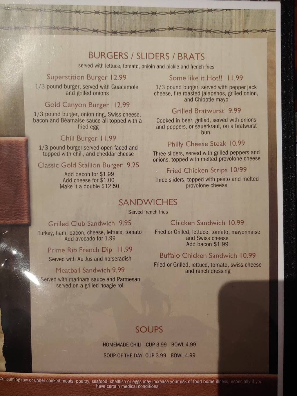 Gold Stallion Restaurant | restaurant | 6030 S Kings Ranch Rd, Gold Canyon, AZ 85118, USA | 4809351998 OR +1 480-935-1998