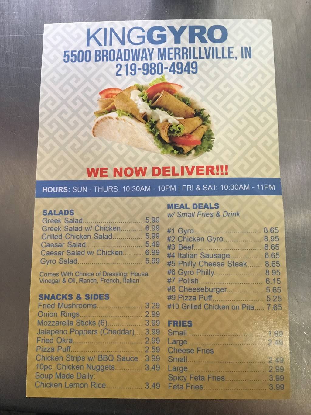 King Gyros | restaurant | 5500 Broadway, Merrillville, IN 46410, USA | 2199804949 OR +1 219-980-4949