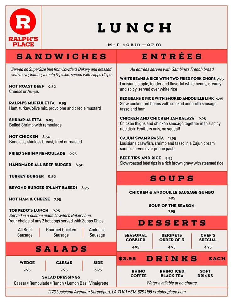Ralphs Place | restaurant | 1173 Louisiana Ave, Shreveport, LA 71101, USA | 3188281159 OR +1 318-828-1159
