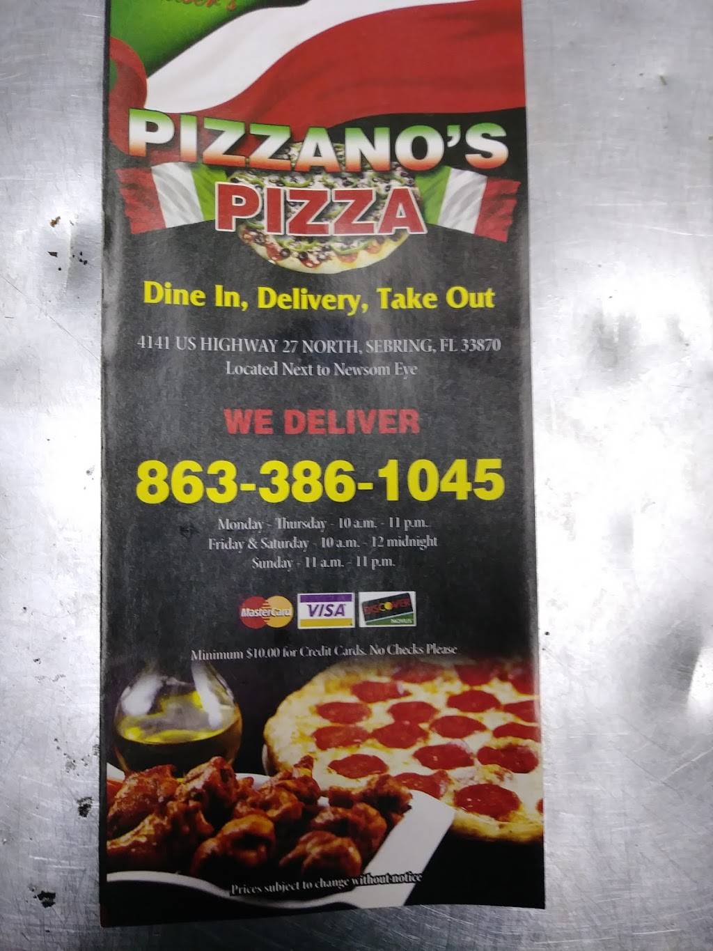 Pizzanos Pizza and Grinderz | restaurant | 4141 US-27 #10, Sebring, FL 33870, USA | 8633861045 OR +1 863-386-1045