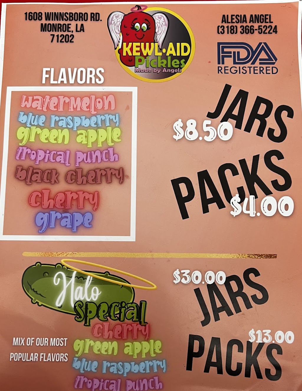 Kewl Aid Pickles Made By Angels | restaurant | 1608 Winnsboro Road, Monroe, LA 71202, USA | 3183665224 OR +1 318-366-5224