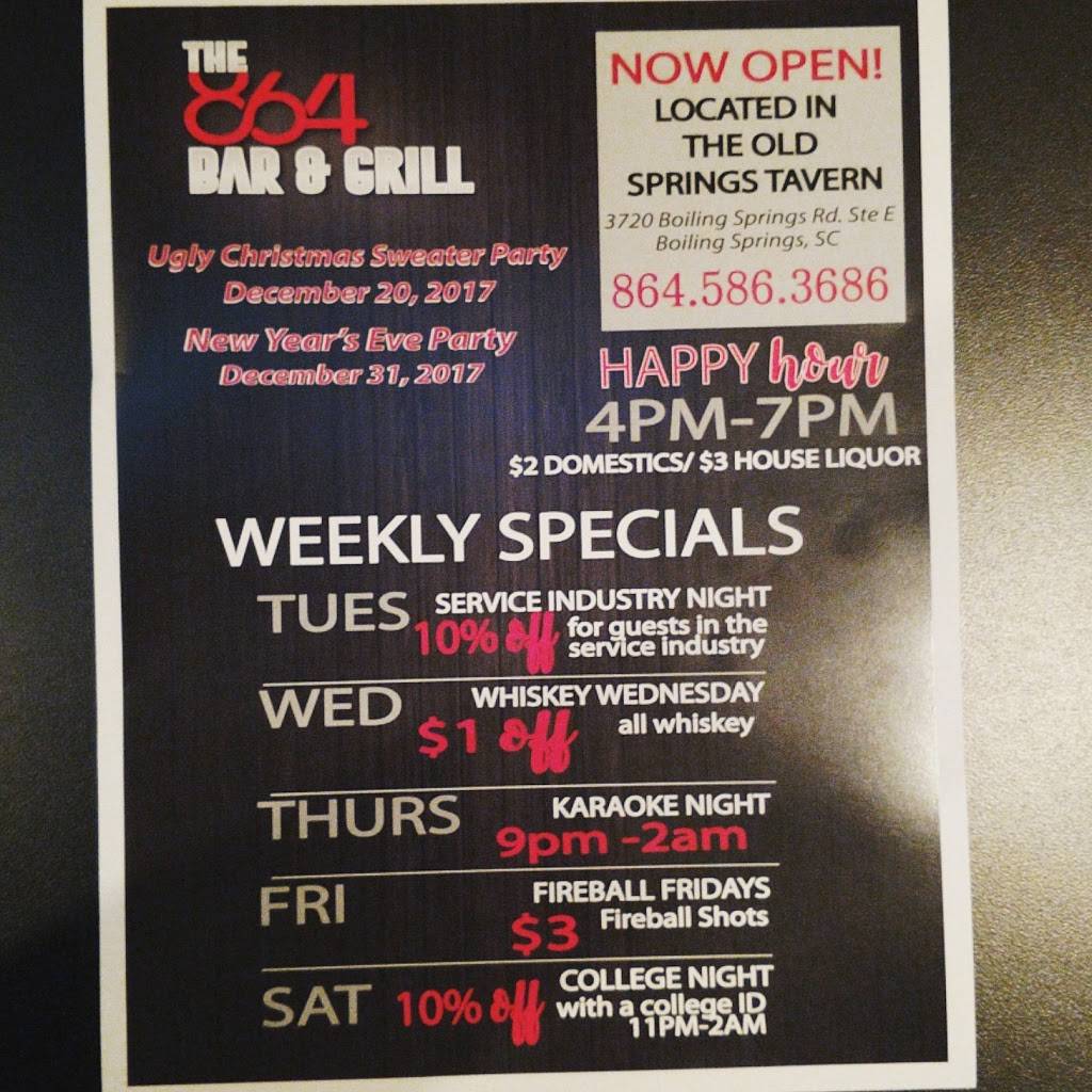 The 864 Bar & Grill | restaurant | 3720 Boiling Springs Rd E, Boiling Springs, SC 29316, USA | 8645863686 OR +1 864-586-3686