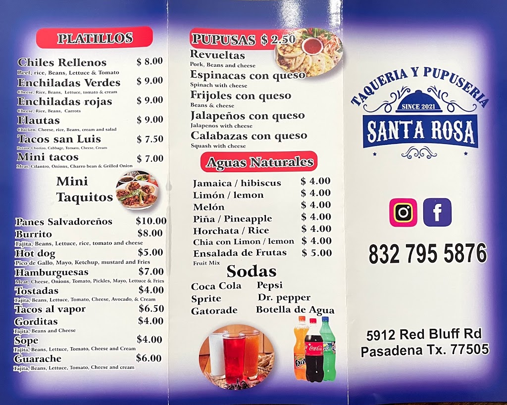 Taqueria Y Pupuseria Santa Rosa | restaurant | 5912 Red Bluff Rd, Pasadena, TX 77505, USA | 8327955876 OR +1 832-795-5876