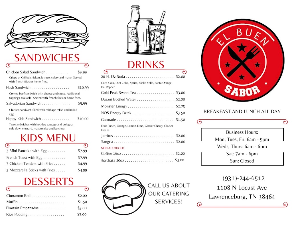 El Buen Sabor | restaurant | 1108 N Locust Ave, Lawrenceburg, TN 38464, USA | 9312446512 OR +1 931-244-6512