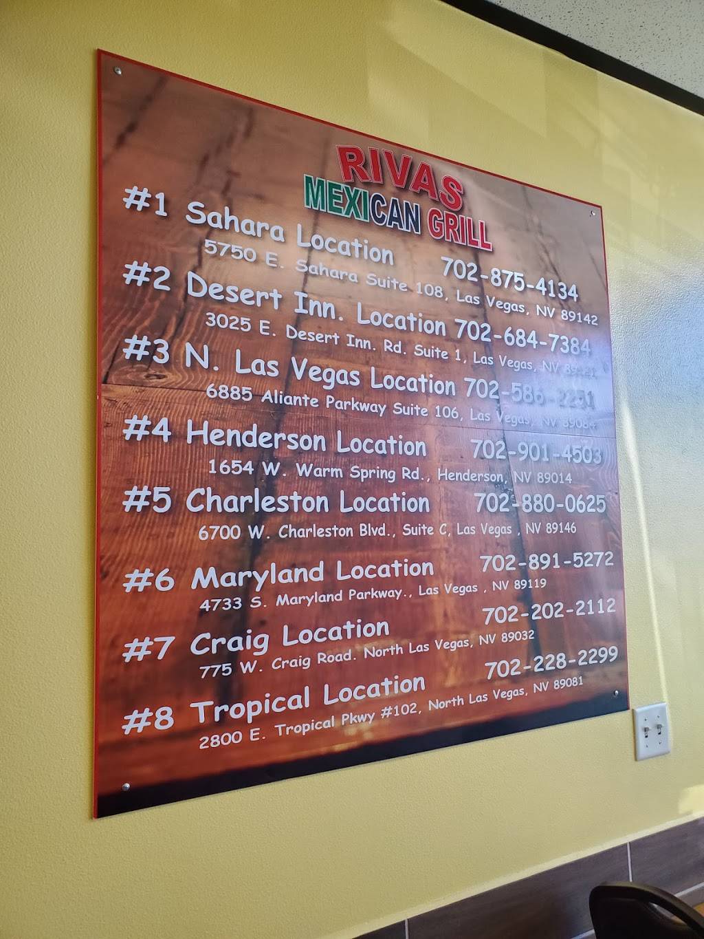 Rivas Mexican Grill | restaurant | 2800 E Tropical Pkwy #102, North Las Vegas, NV 89081, USA | 7022282299 OR +1 702-228-2299