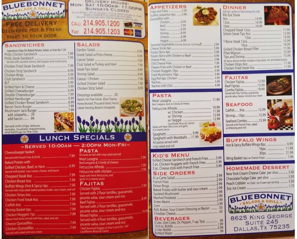 Bluebonnet Salads & Grill | meal takeaway | 8625 King George Dr #245, Dallas, TX 75235, USA | 2149051200 OR +1 214-905-1200
