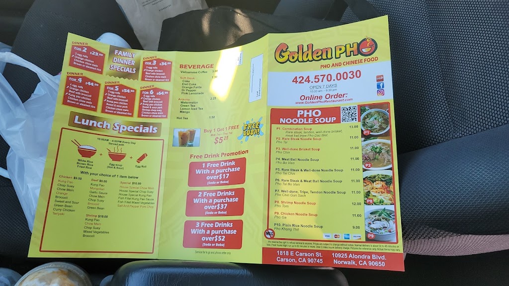 Golden Pho Carson | restaurant | 1818 E Carson St, Carson, CA 90745, USA | 4245700030 OR +1 424-570-0030