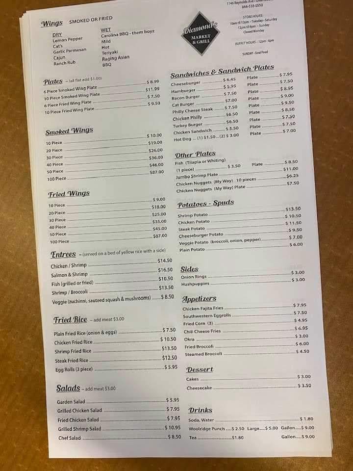 Diamonds Market and Grill | restaurant | 1146 Reynolds Ave, Greenwood, SC 29649, USA | 8645380550 OR +1 864-538-0550