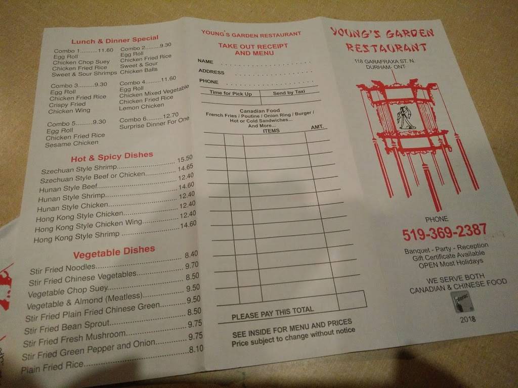 Youngs Garden Restaurant | restaurant | 118 Garafraxa St N, Durham, ON N0G 1R0, Canada | 5193692387 OR +1 519-369-2387