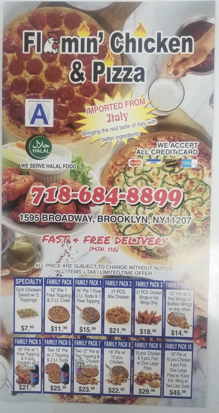 Flamin Chicken & Pizza | restaurant | 1595 Broadway, Brooklyn, NY 1 1207, USA | 7186848899 OR +1 718-684-8899