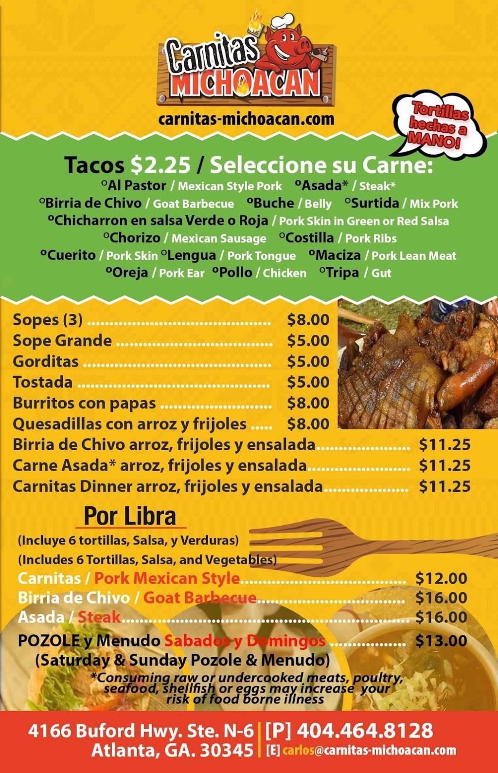 Carnitas Michoacan | restaurant | 4166 Buford Hwy NE N6, Atlanta, GA 30345, USA | 6784040329 OR +1 678-404-0329