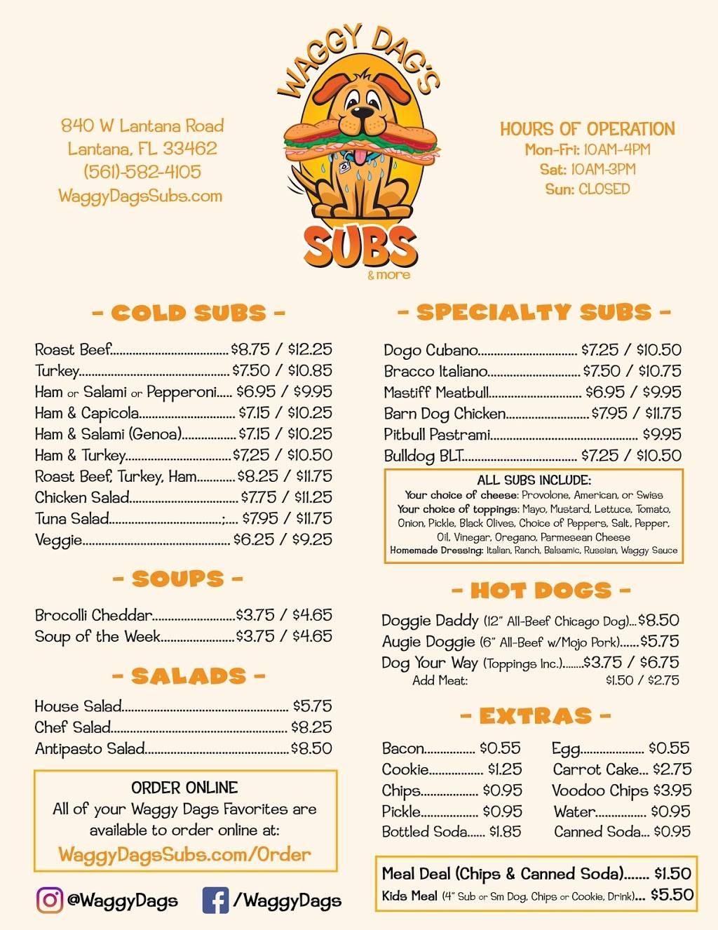 Waggy Dags Subs & More | restaurant | 840 W Lantana Rd, Lantana, FL 33462, USA | 5615824105 OR +1 561-582-4105