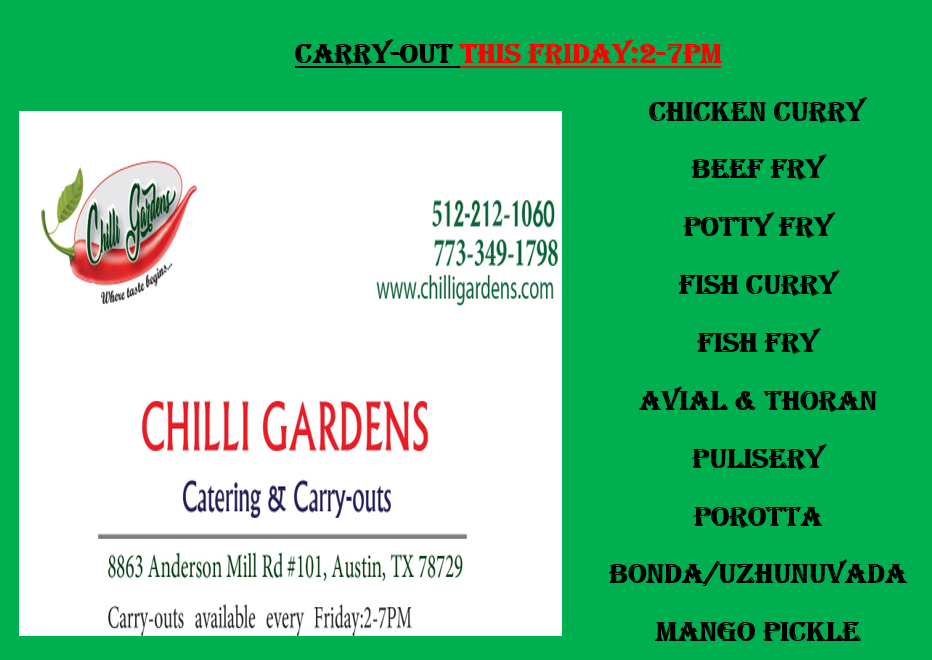 Chilli Gardens Catering & Carry-outs | restaurant | 8863 Anderson Mill Rd Suit #101, Austin, TX 78729, USA | 5122121060 OR +1 512-212-1060