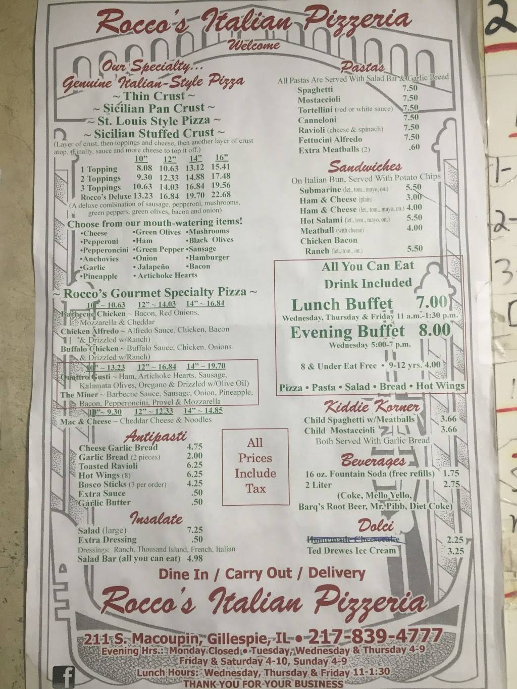 Roccos Pizzeria | restaurant | 211 S Macoupin St, Gillespie, IL 62033, USA | 2178394777 OR +1 217-839-4777