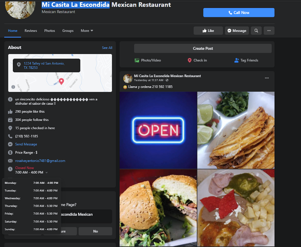 Mi Casita La Escondida | restaurant | 1224 Talley Rd, San Antonio, TX 78253, USA | 2105921185 OR +1 210-592-1185