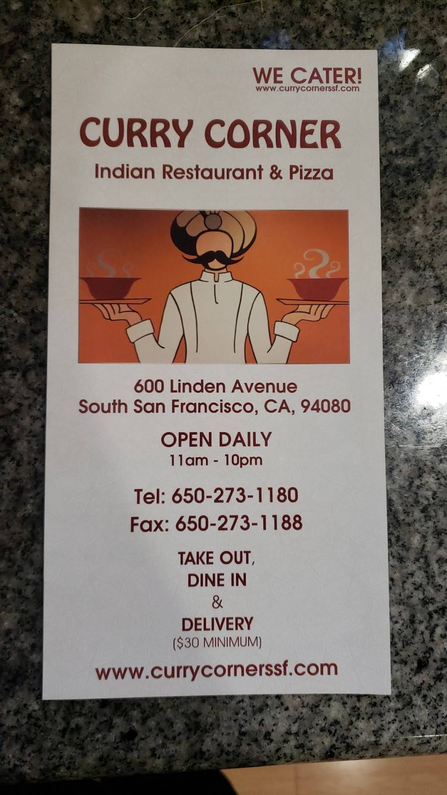 Curry Corner | restaurant | 600 Linden Ave, South San Francisco, CA 94080, USA | 6502731180 OR +1 650-273-1180