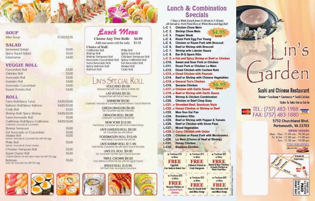 Lins Garden Restaurant | meal delivery | 5752 Churchland Blvd, Portsmouth, VA 23703, USA | 7574831988 OR +1 757-483-1988