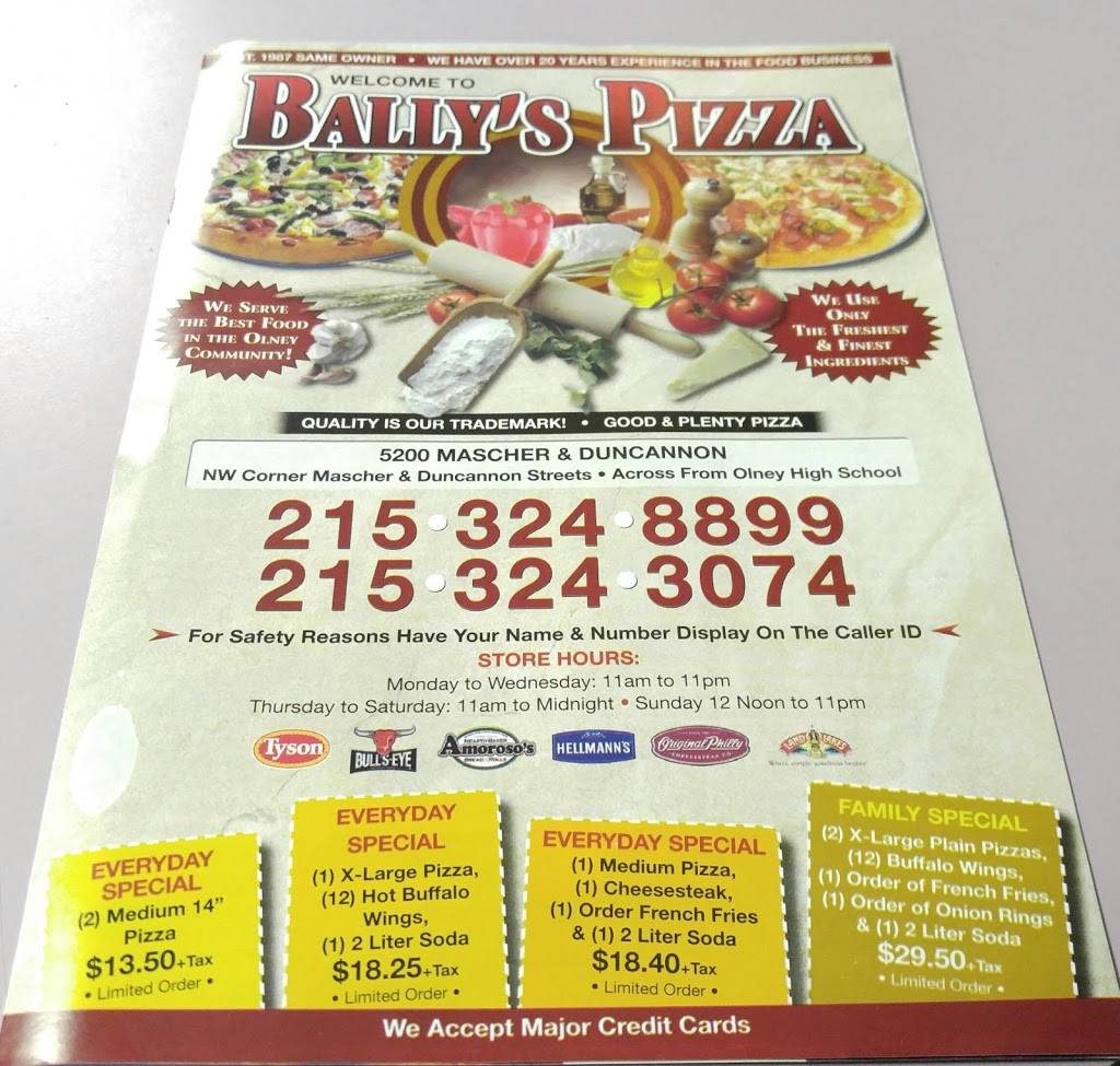 Bally Pizza | restaurant | 5200 N Mascher St, Philadelphia, PA 19120, USA | 2153248899 OR +1 215-324-8899