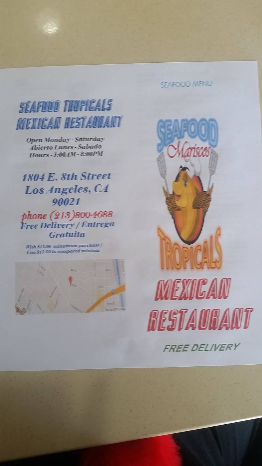 Seafood Tropicals | restaurant | 1804 E 8th St, Los Angeles, CA 90021, USA | 2137167040 OR +1 213-716-7040