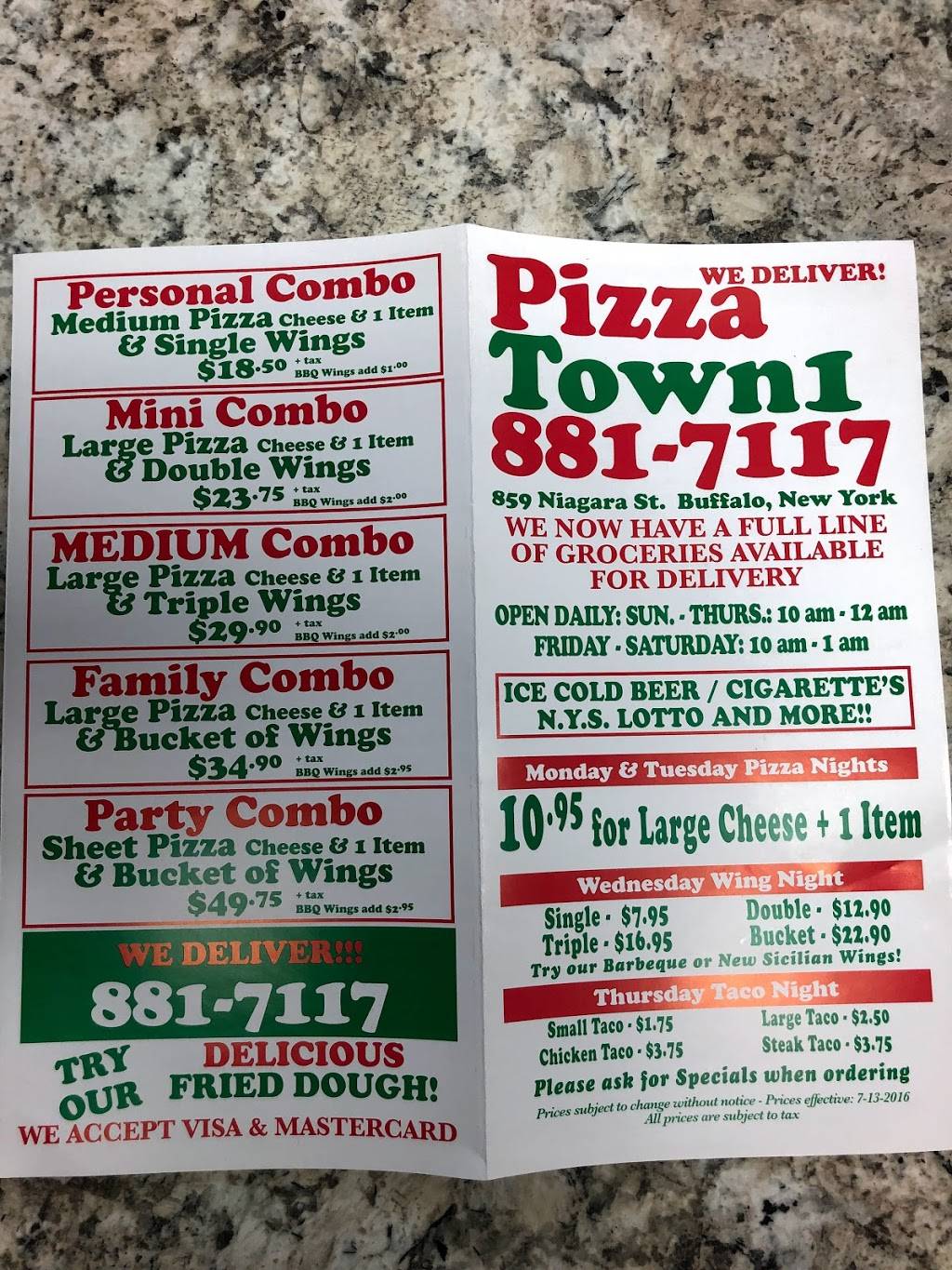 Pizza Town | restaurant | 859 Niagara St, Buffalo, NY 14213, USA | 7168817117 OR +1 716-881-7117