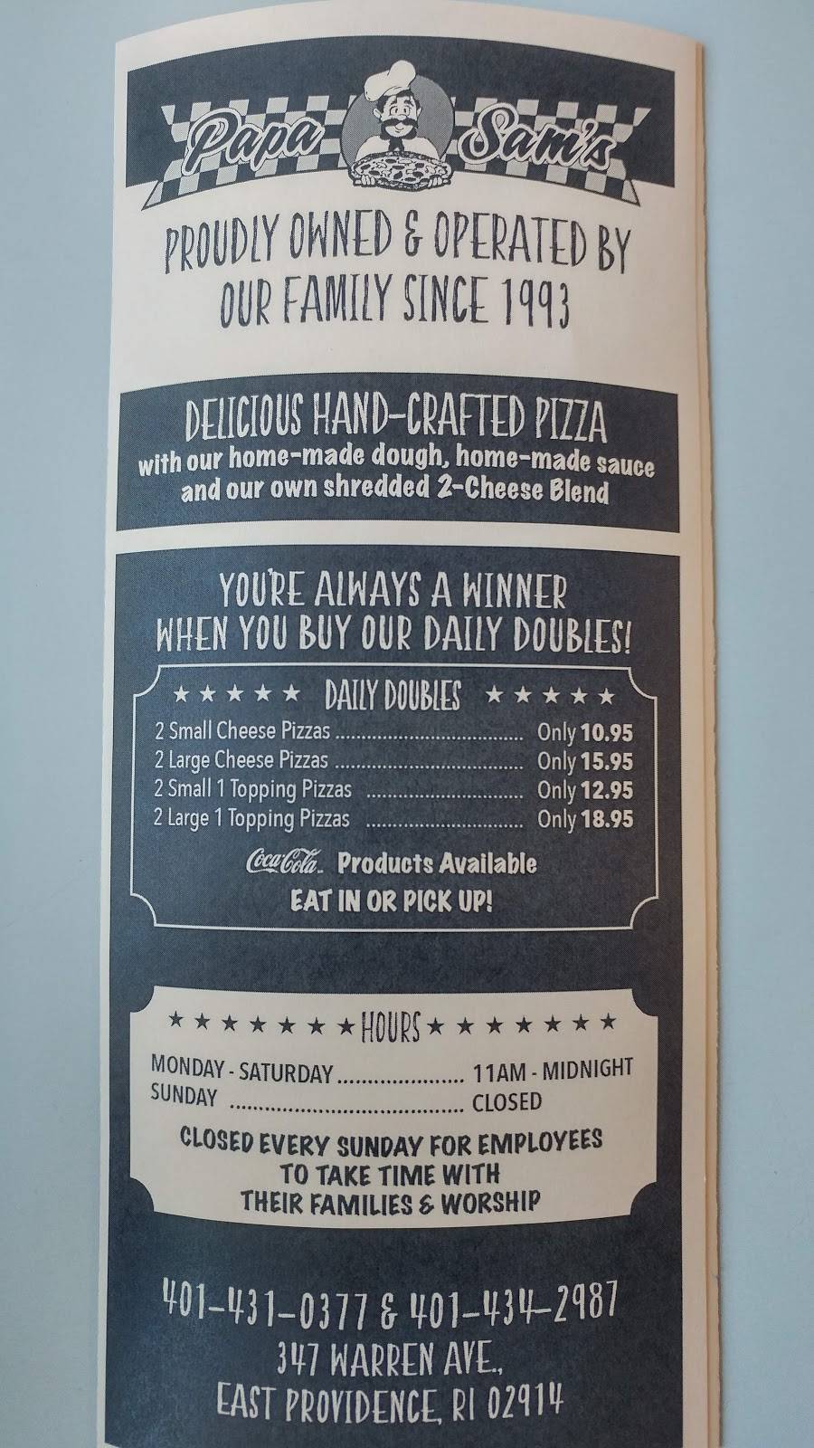 Papa Sams Pizza | restaurant | 347 Warren Ave, East Providence, RI 02914, USA | 4014310377 OR +1 401-431-0377