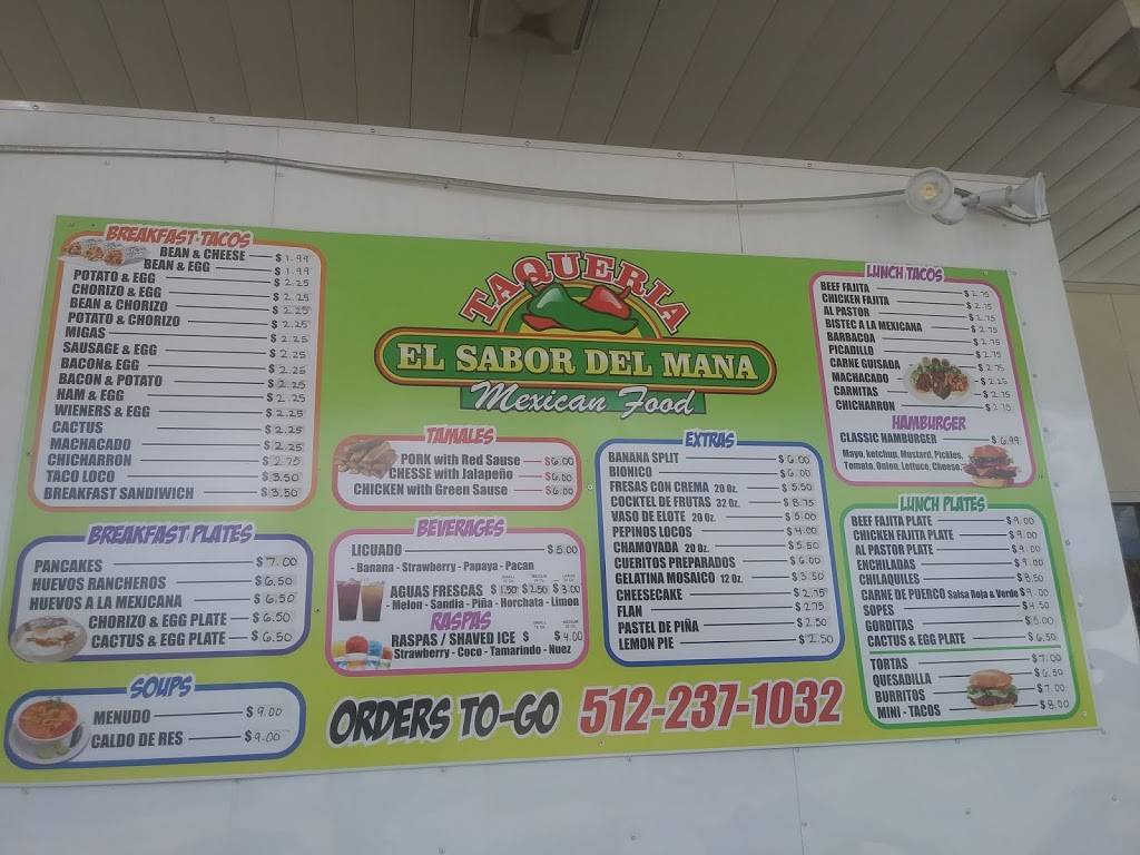 Taqueria El Sabor Del Maná | restaurant | 1405 NE Loop 230, Smithville, TX 78957, USA | 5122371032 OR +1 512-237-1032