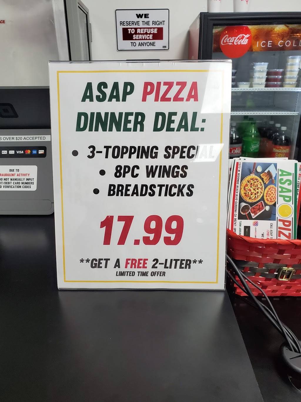 ASAP Pizza | meal delivery | 1373 W Redondo Beach Blvd, Gardena, CA 90247, USA | 3108175830 OR +1 310-817-5830