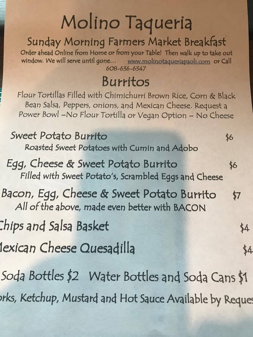 Molino Taqueria Paoli | restaurant | 6890 Paoli Rd, Belleville, WI 53508, USA | 6086366347 OR +1 608-636-6347