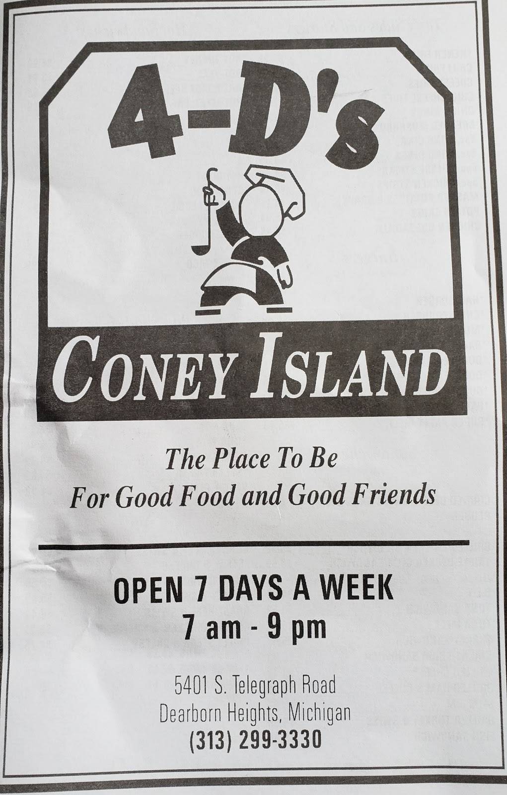 4 Ds Coney Island | restaurant | 5401 S Telegraph Rd, Dearborn Heights, MI 48125, USA | 7343419807 OR +1 734-341-9807