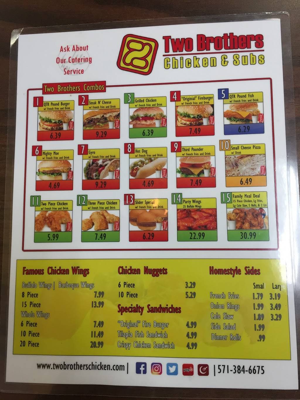 Two Brothers Chicken & Subs | restaurant | 7678 Richmond Hwy C, Alexandria, VA 22306, USA | 5713846675 OR +1 571-384-6675