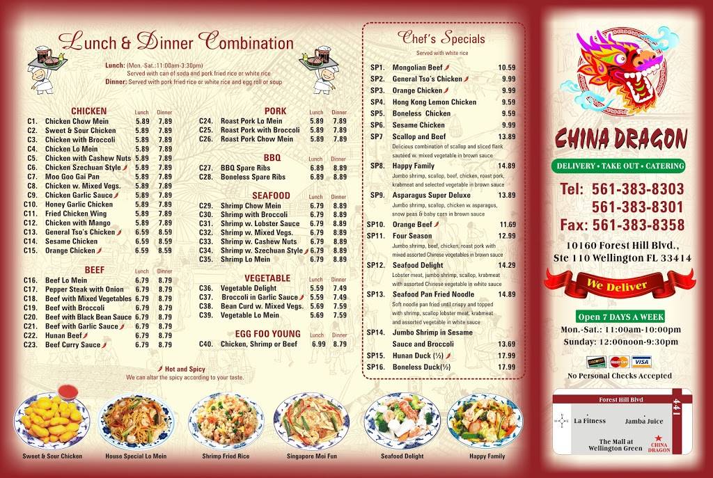 China Dragon Wellington | restaurant | 10160 Forest Hill Blvd, Wellington, FL 33414, USA | 5613838303 OR +1 561-383-8303