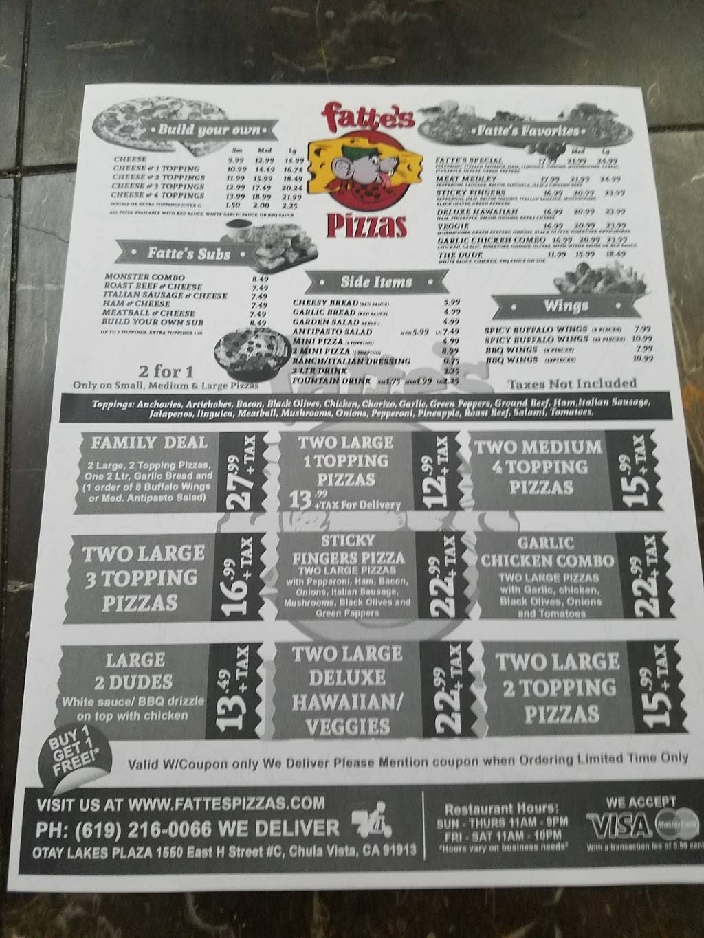 Fattes Pizza Of Chula Vista | meal takeaway | Fatte’s Pizza, 1550 E H St, Chula Vista, CA 91913, USA | 6192160066 OR +1 619-216-0066