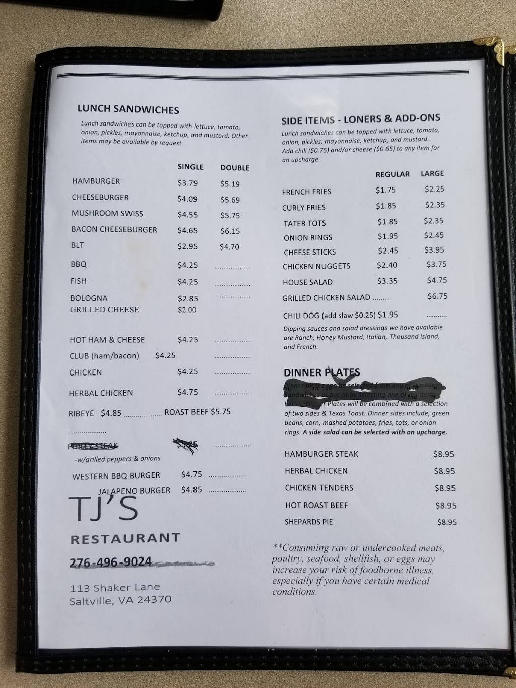 TJS Restaurant | restaurant | 113 Shaker Ln, Saltville, VA 24370, USA | 2764969024 OR +1 276-496-9024