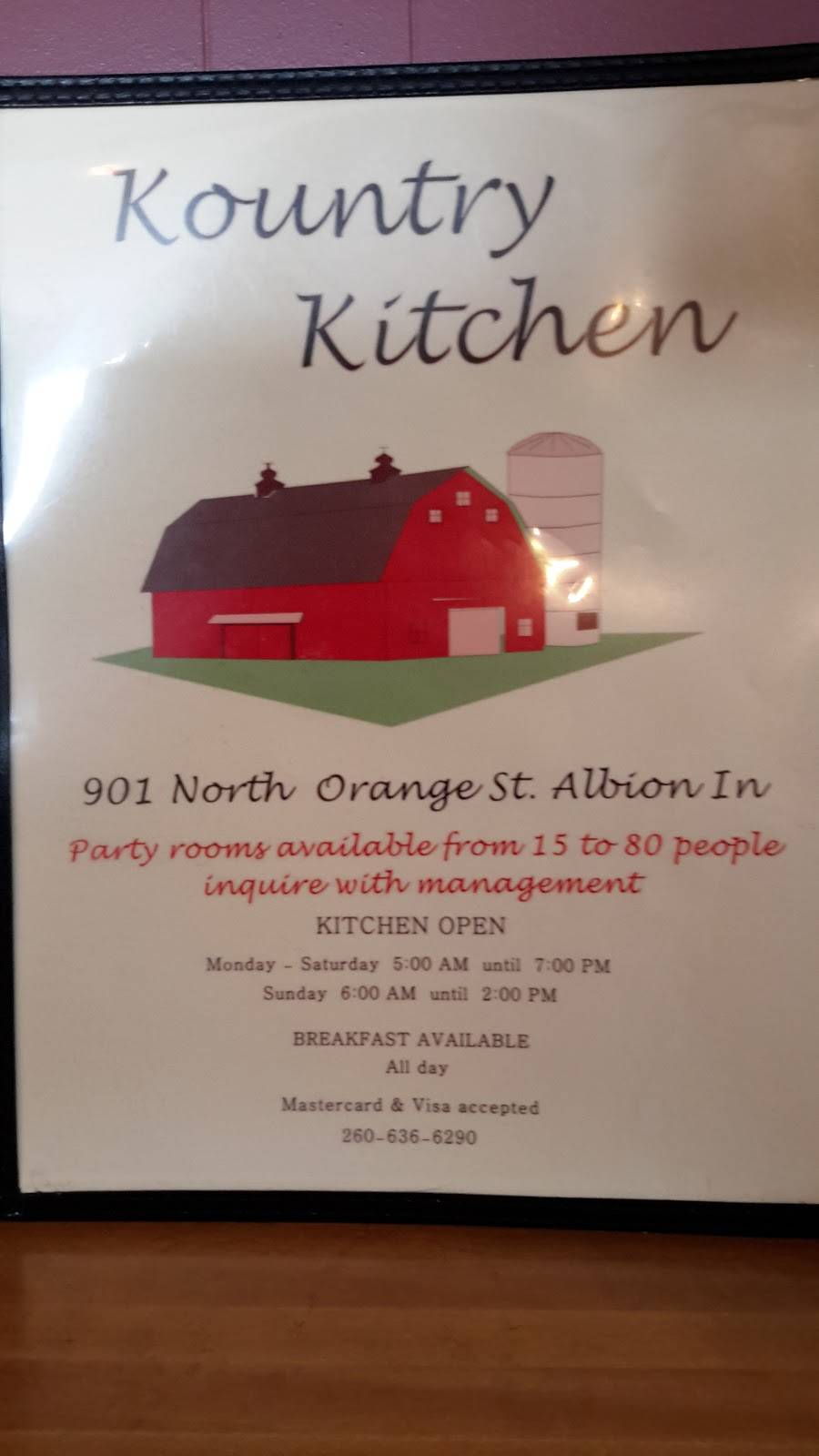 Kountry Kitchen Restaurant | restaurant | 1523, 901 N Orange St, Albion, IN 46701, USA | 2606366290 OR +1 260-636-6290