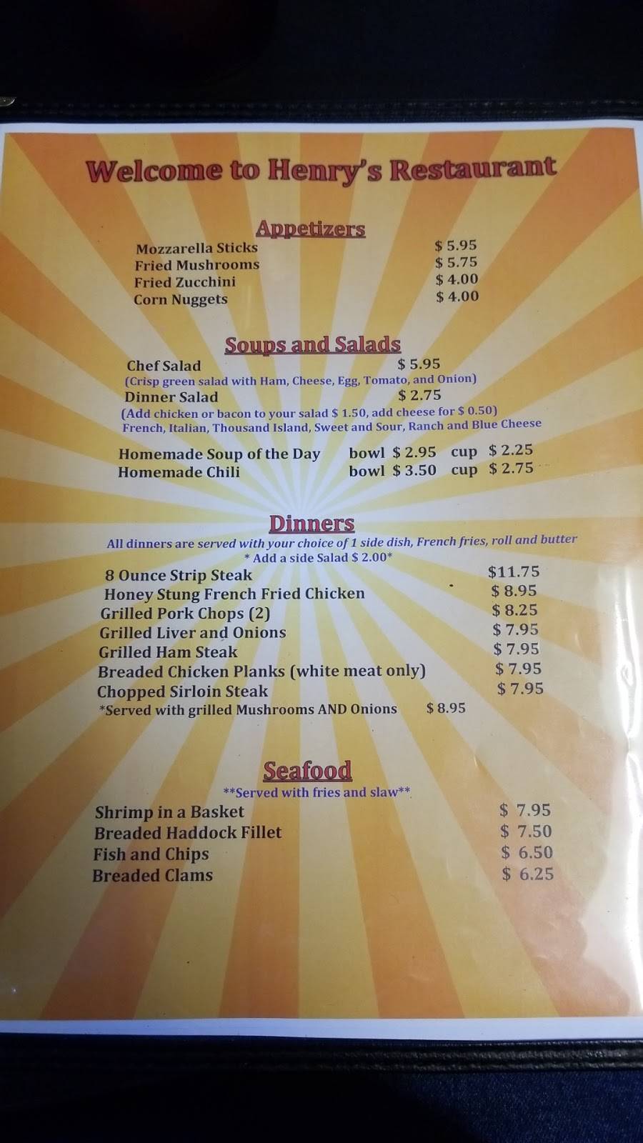 Henrys Restaurant | restaurant | 6275 US-40, West Jefferson, OH 43162, USA | 6148799321 OR +1 614-879-9321