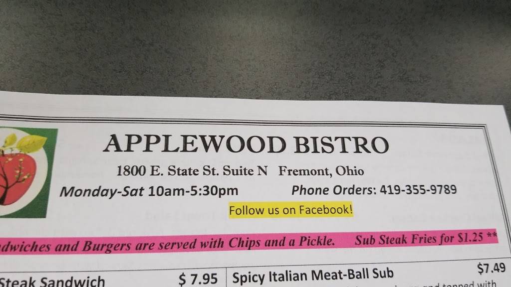 Applewood bistro | restaurant | 1800 E State St, Fremont, OH 43420, USA | 4193559789 OR +1 419-355-9789