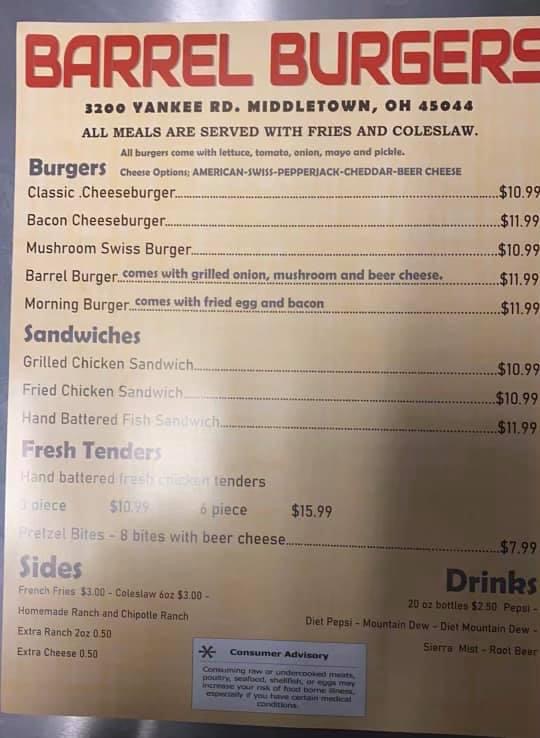 Barrel Burgers | restaurant | 3200 Yankee Rd, Middletown, OH 45044, USA | 5136433200 OR +1 513-643-3200