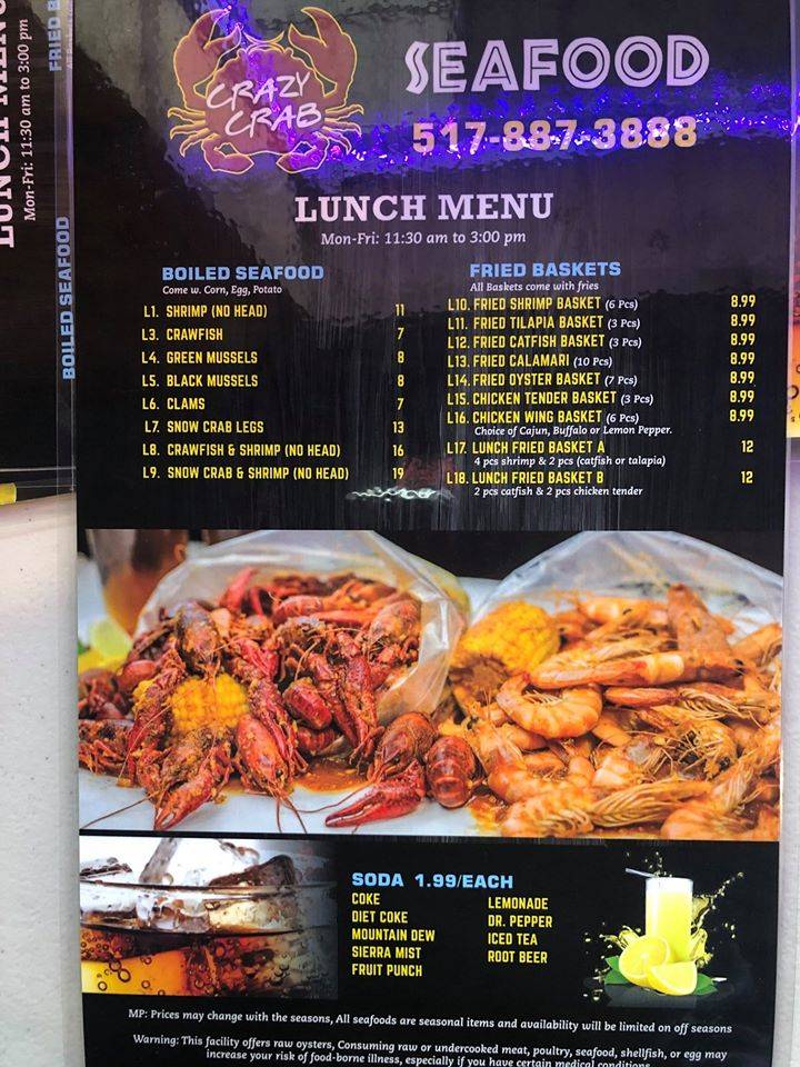 crazy crab | restaurant | 3700 S Waverly Rd, Lansing, MI 48911, USA | 5178873888 OR +1 517-887-3888