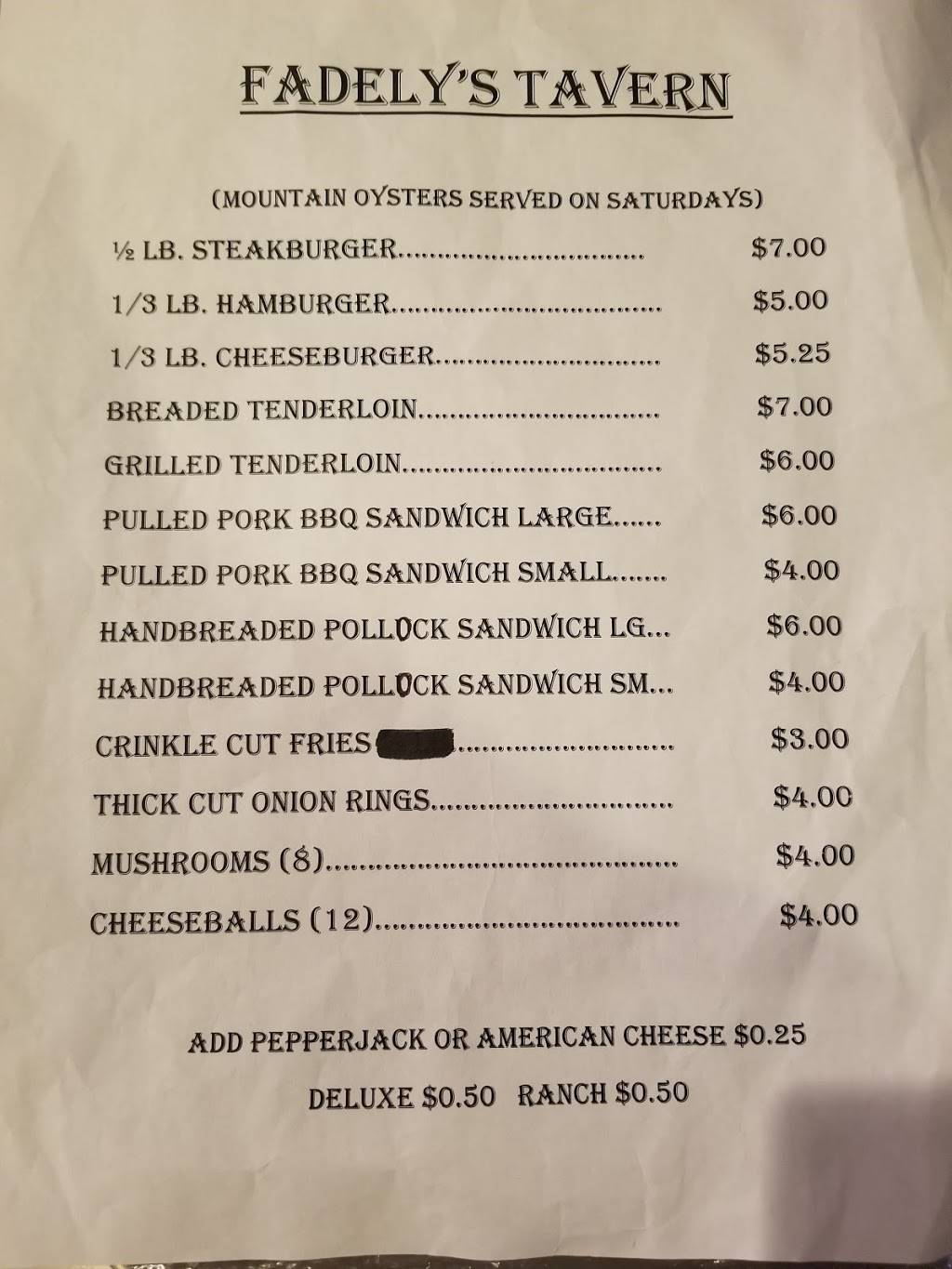 Fadelys Tavern | restaurant | 517 Locust St, Middletown, IN 47356, USA | 7656847020 OR +1 765-684-7020