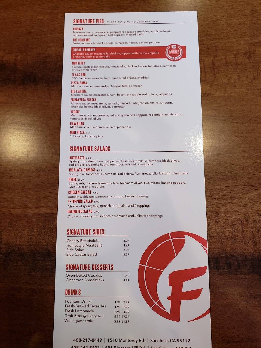 Firenza Pizza | restaurant | 1510 Monterey Rd, San Jose, CA 95112, USA | 4082178449 OR +1 408-217-8449