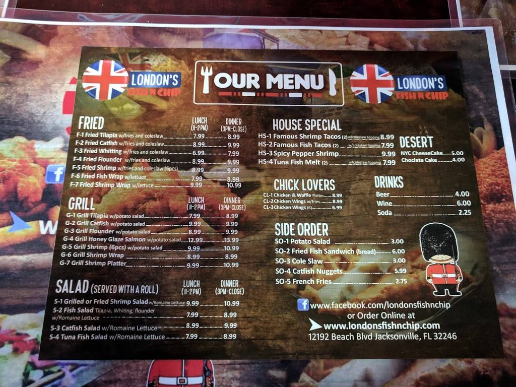 Londons Fish N Chip | restaurant | 12192 Beach Blvd, Jacksonville, FL 32246, USA | 9045164761 OR +1 904-516-4761