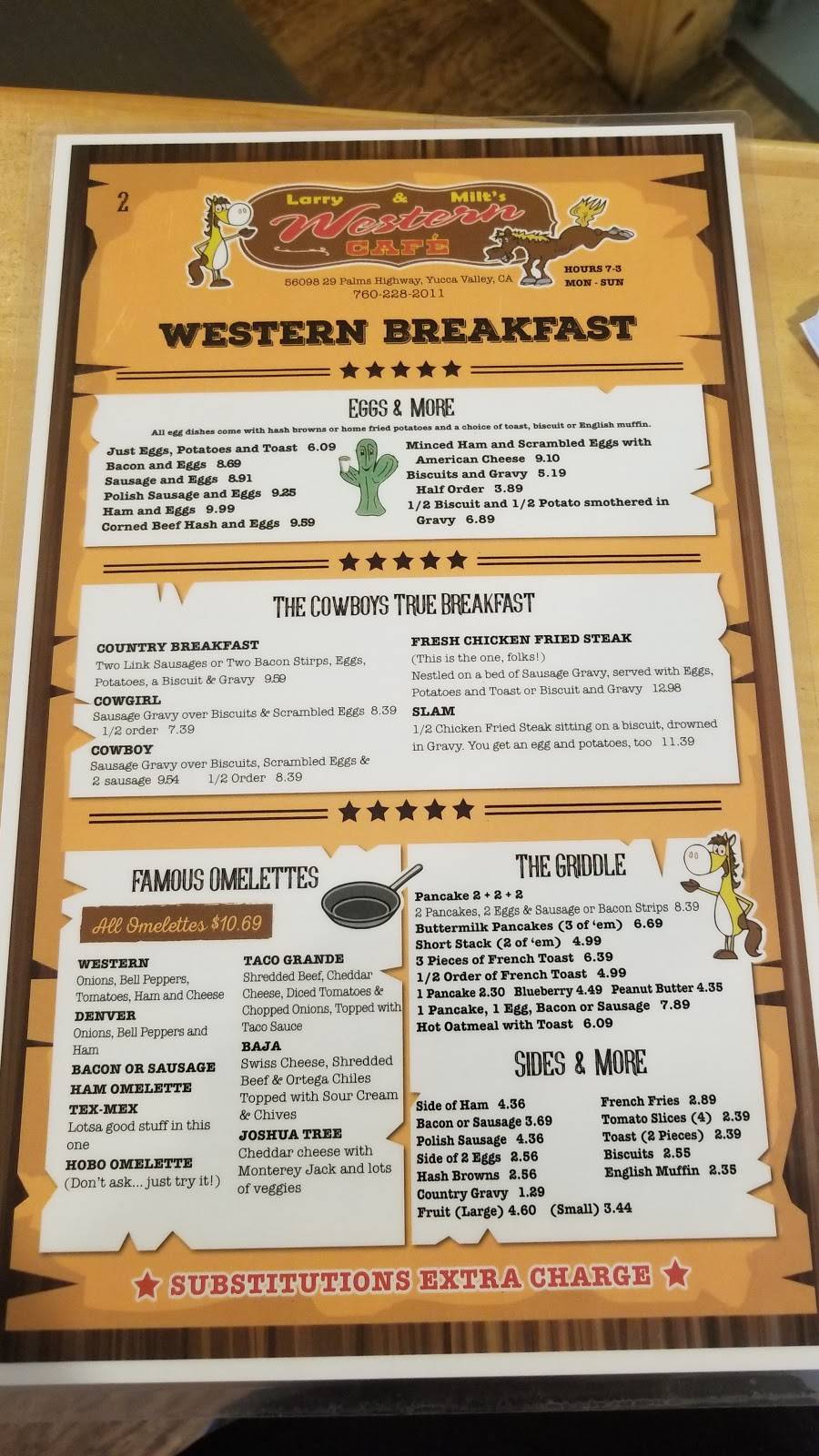 Larry & Milts Western Cafe #2 | restaurant | 56098 Twentynine Palms Highway, Yucca Valley, CA 92284, USA | 7602282011 OR +1 760-228-2011