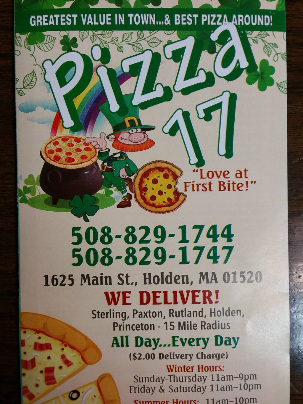 Pizza 17 | restaurant | 1625 Main St, Jefferson, MA 01522, USA | 5088291744 OR +1 508-829-1744