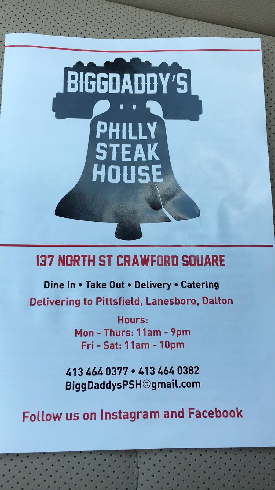 BIGG Daddys Philly Steak House | restaurant | 137 North St, Pittsfield, MA 01201, USA | 4134640377 OR +1 413-464-0377