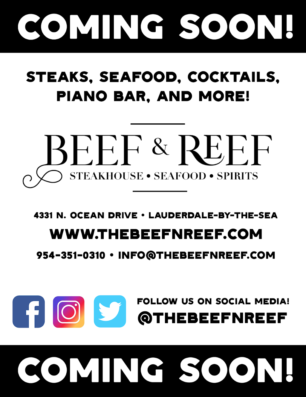 Beef & Reef | restaurant | 4331 N Ocean Dr, Lauderdale-By-The-Sea, FL 33308, USA | 9543510310 OR +1 954-351-0310