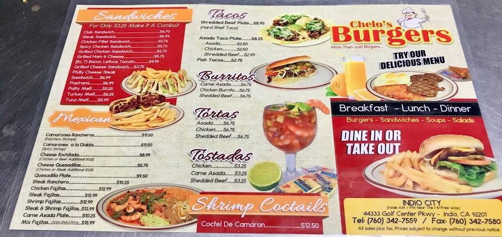 Chelos Burgers #3 | restaurant | Golf Center Pkwy, Indio, CA 92201, USA | 7603427559 OR +1 760-342-7559