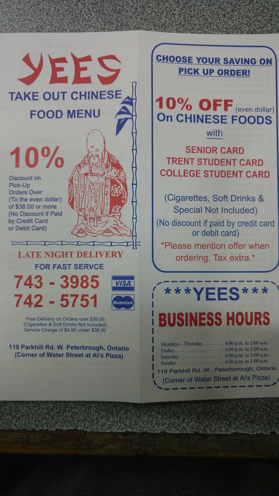 Yees Garden Chinese Foods | restaurant | 119 Parkhill Rd W, Peterborough, ON K9H 3G8, Canada | 7057433985 OR +1 705-743-3985