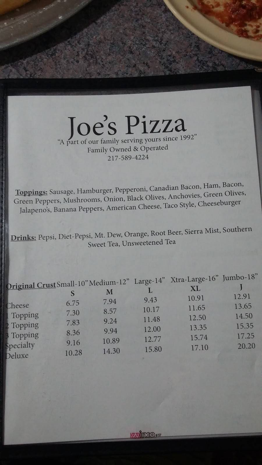 Joes Pizza | restaurant | 128 S State St, Roodhouse, IL 62082, USA | 2175894224 OR +1 217-589-4224