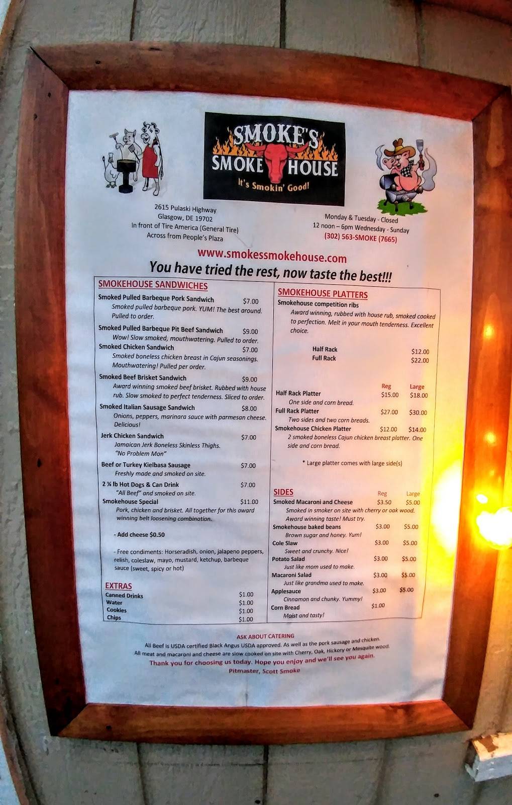 Smokes Smokehouse | restaurant | 2615 Pulaski Hwy, Newark, DE 19702, USA | 3025637665 OR +1 302-563-7665