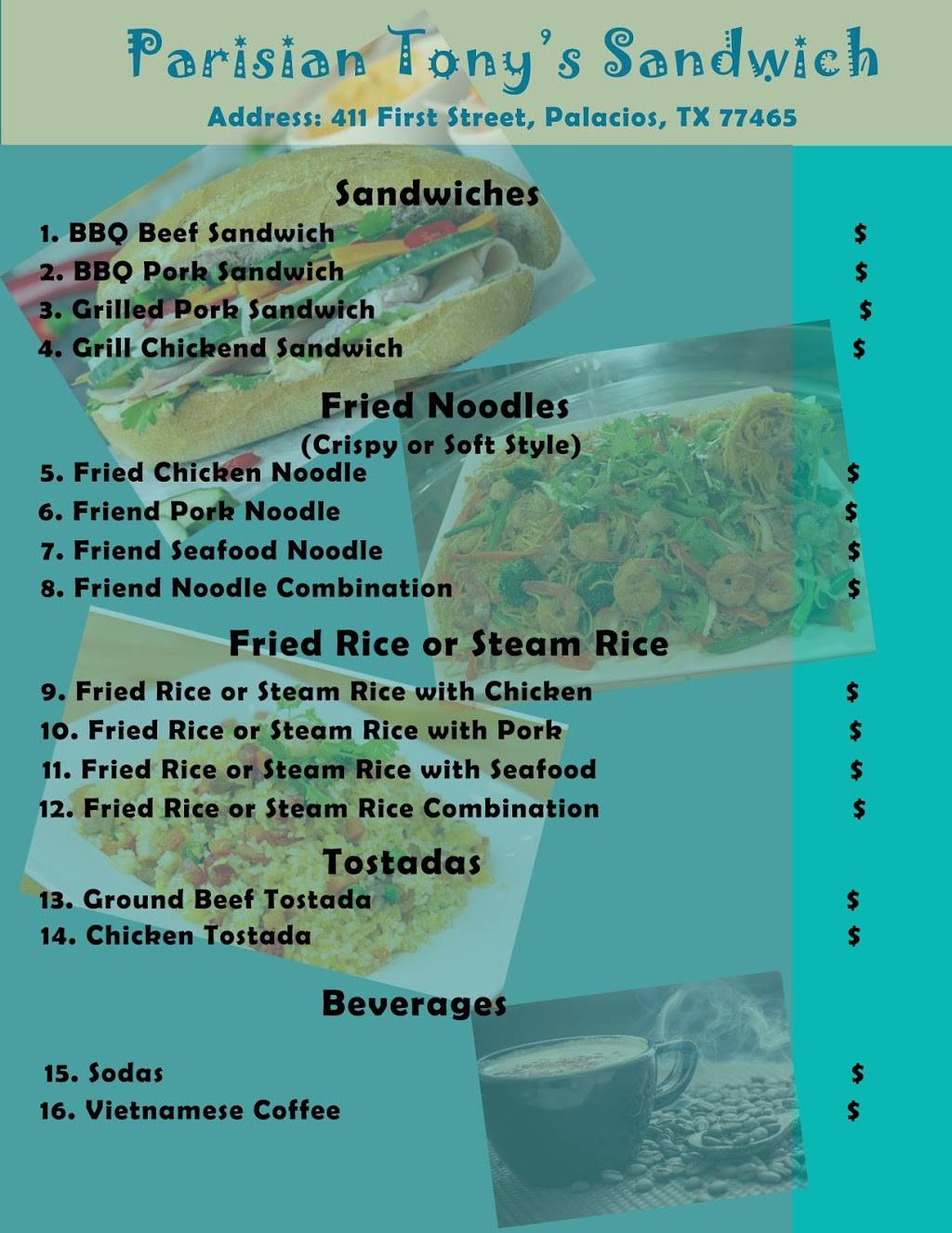 Parisian Tonys Sandwich | restaurant | 411 1st St, Palacios, TX 77465, USA | 8322487225 OR +1 832-248-7225